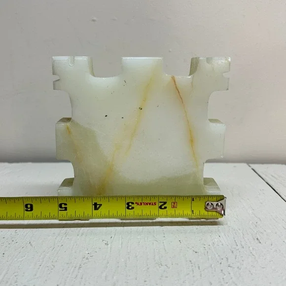 Vintage Onyx Ashtray Mother of Pearl Inlay Puzzle Piece Castle Design Decor - Picture 5 of 8